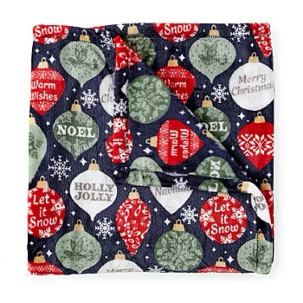 North Pole Trading Co ||Velvet Plush Throw Christmas bulbs Holiday Blanket 50x60